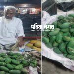 "The first raw mango of the season in the market in Teknaf."
